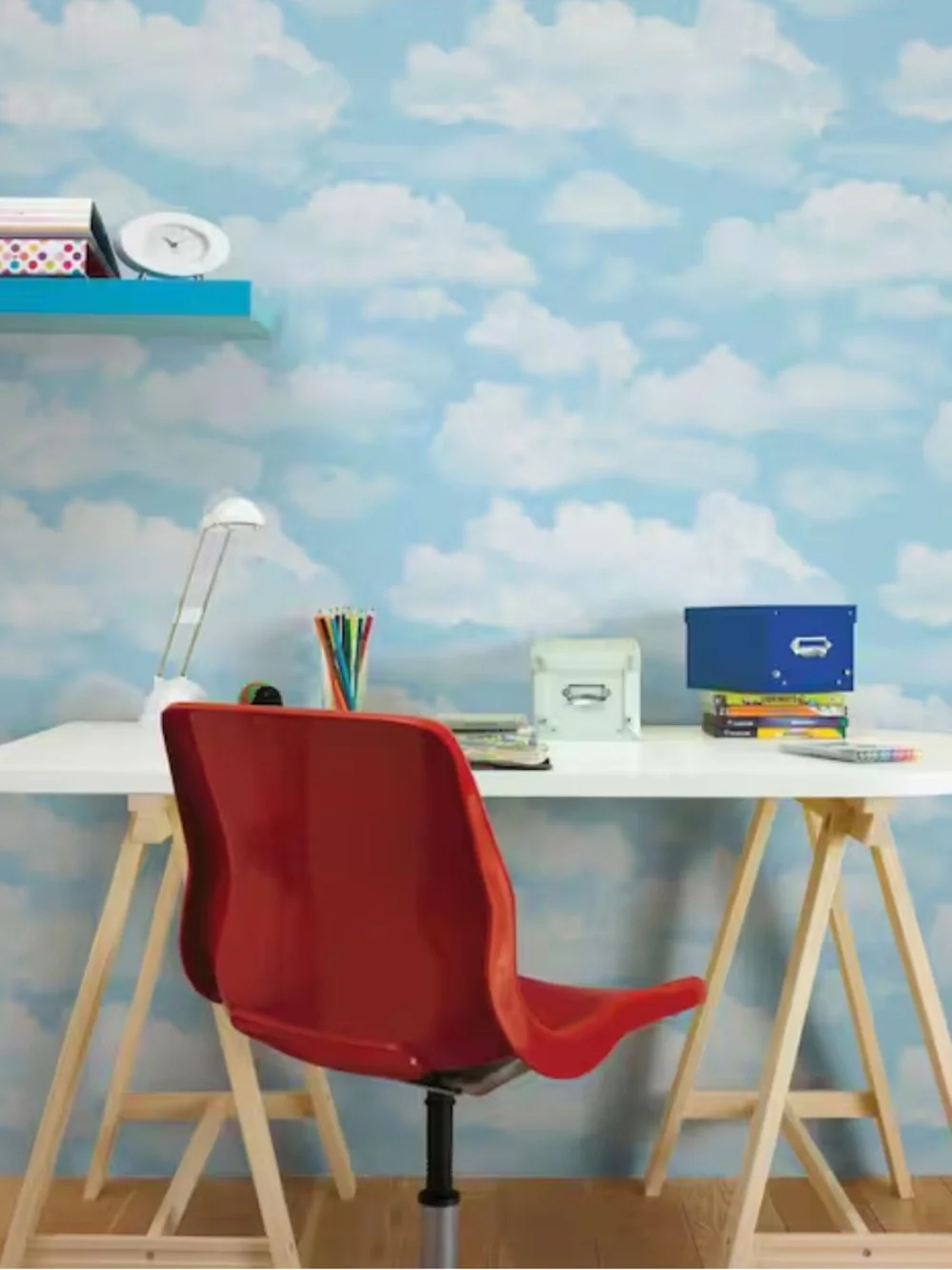 Blue and White Cloud 9 Wallpaper by Graham & Brown, 56 sq ft